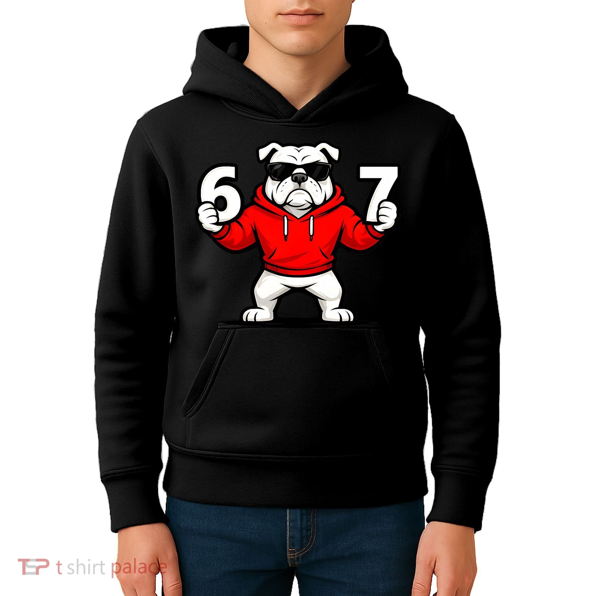 Six Seven 67 Meme Bulldogs Number 6 And 7 Kids Hoodie