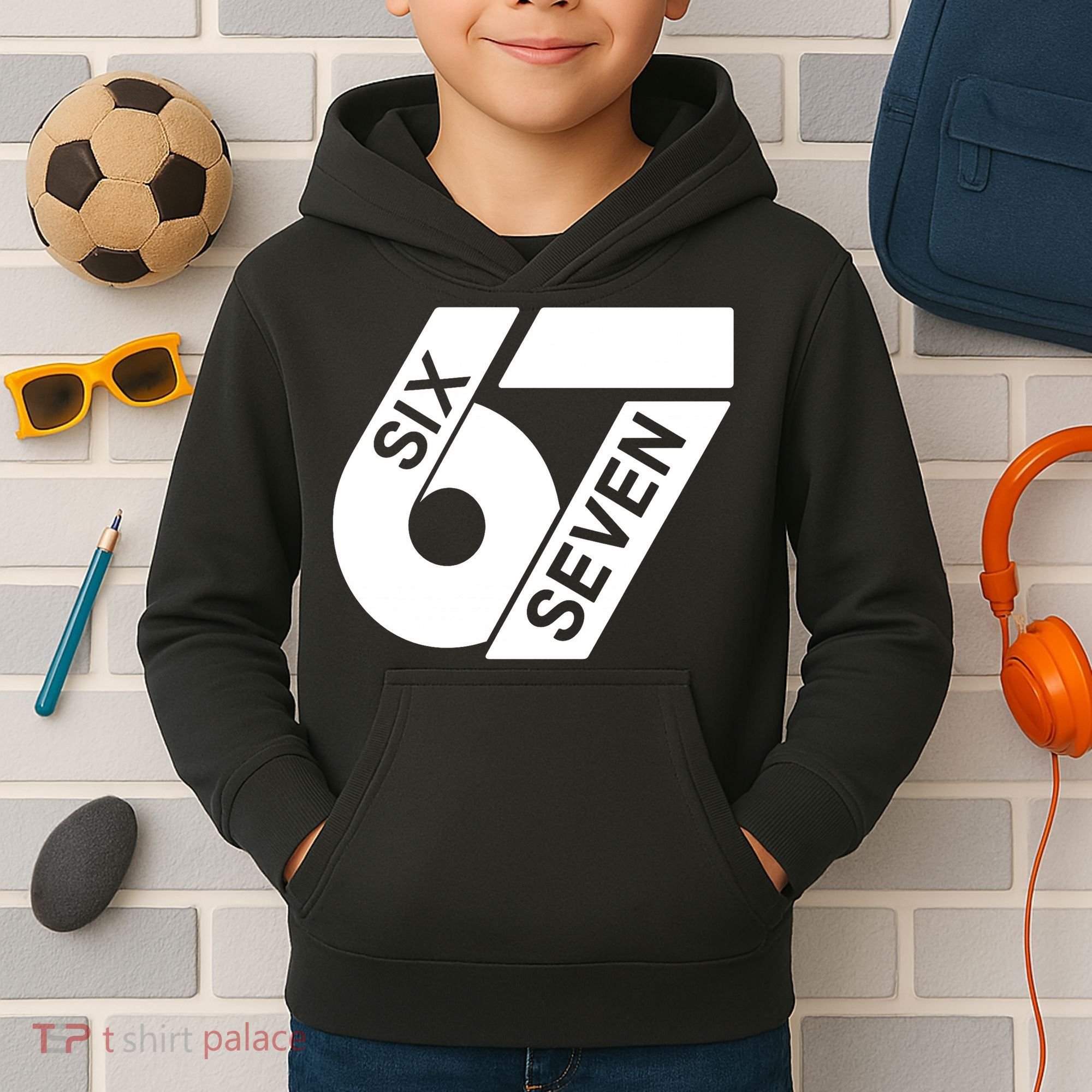 Six Seven 6-7 Meme 67 Sixty Seven Logo  Kids Hoodie