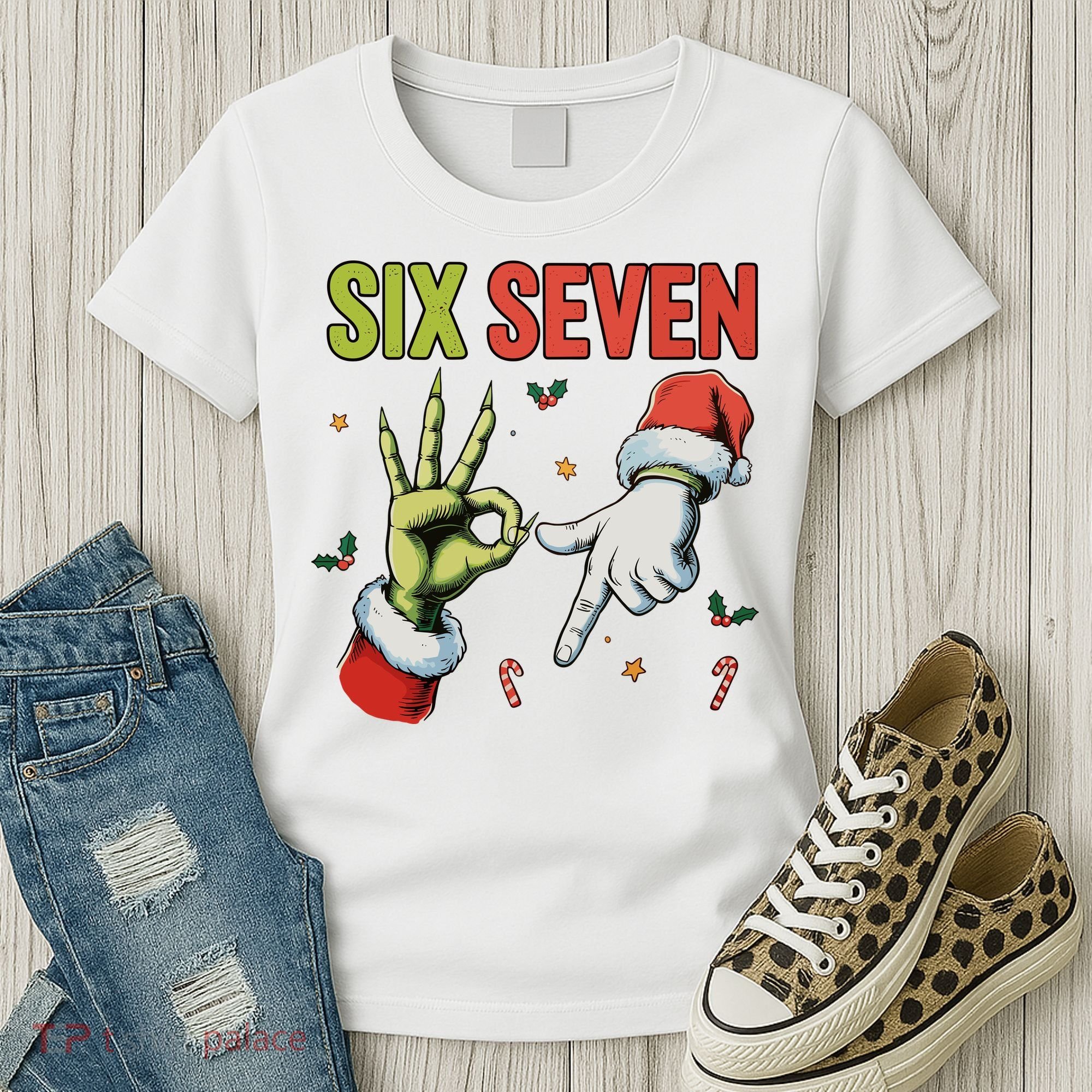 Six Seven 6 7 67 Meme Christmas Xmas Funny Women's T-Shirt