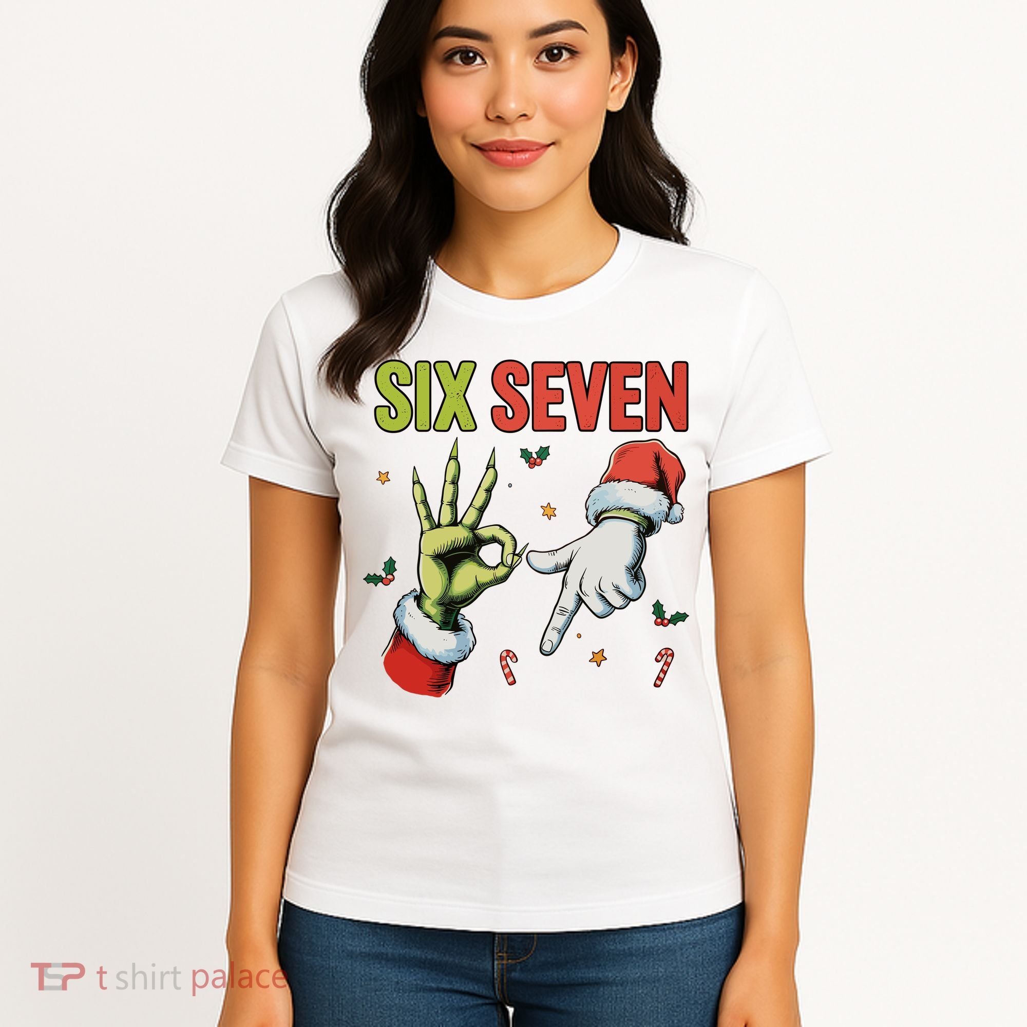 Six Seven 6 7 67 Meme Christmas Xmas Funny Women's T-Shirt