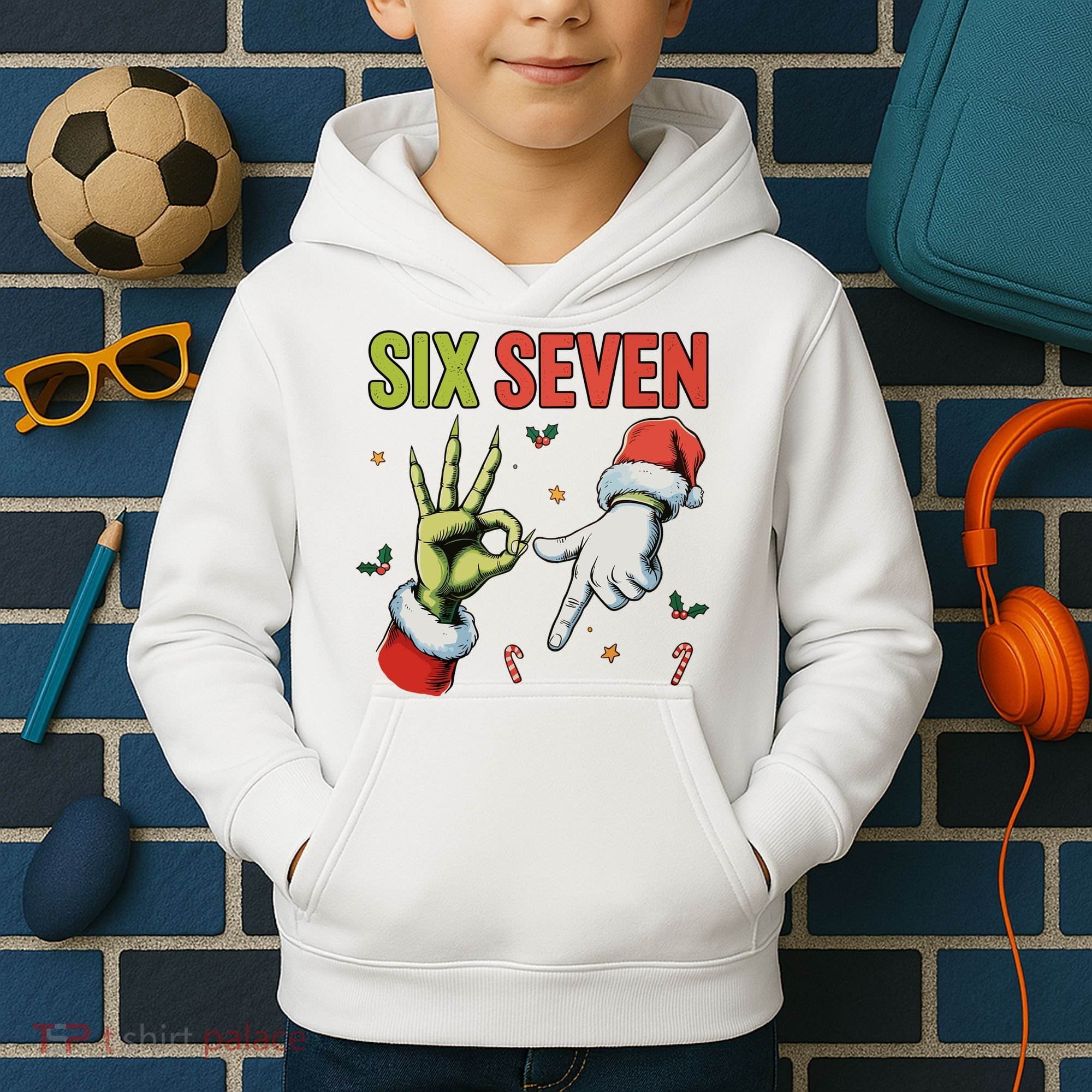 Six Seven 6 7 67 Meme Christmas Xmas Funny Kids Hoodie