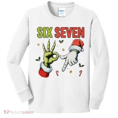 Six Seven 6 7 67 Meme Christmas Xmas Funny Kids Long Sleeve Shirt