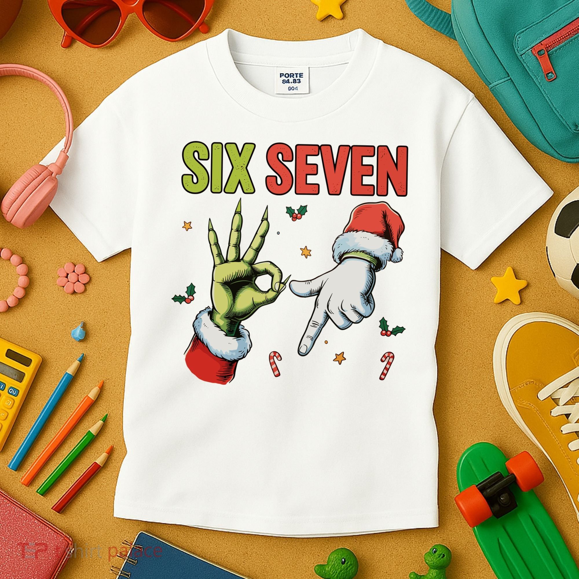 Six Seven 6 7 67 Meme Christmas Xmas Funny Kids T-Shirt