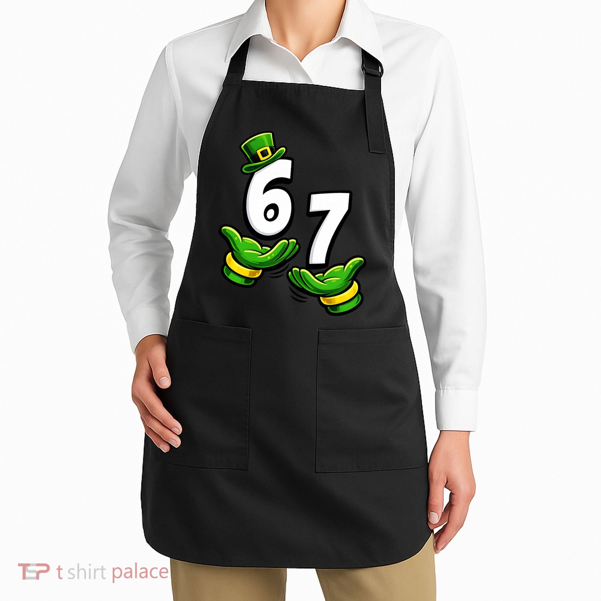 Six Seven 67 St Patricks Day 6 7 Shamrock Meme Apron