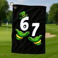 Six Seven 67 St Patricks Day 6 7 Shamrock Meme Golf Towel thumb 1