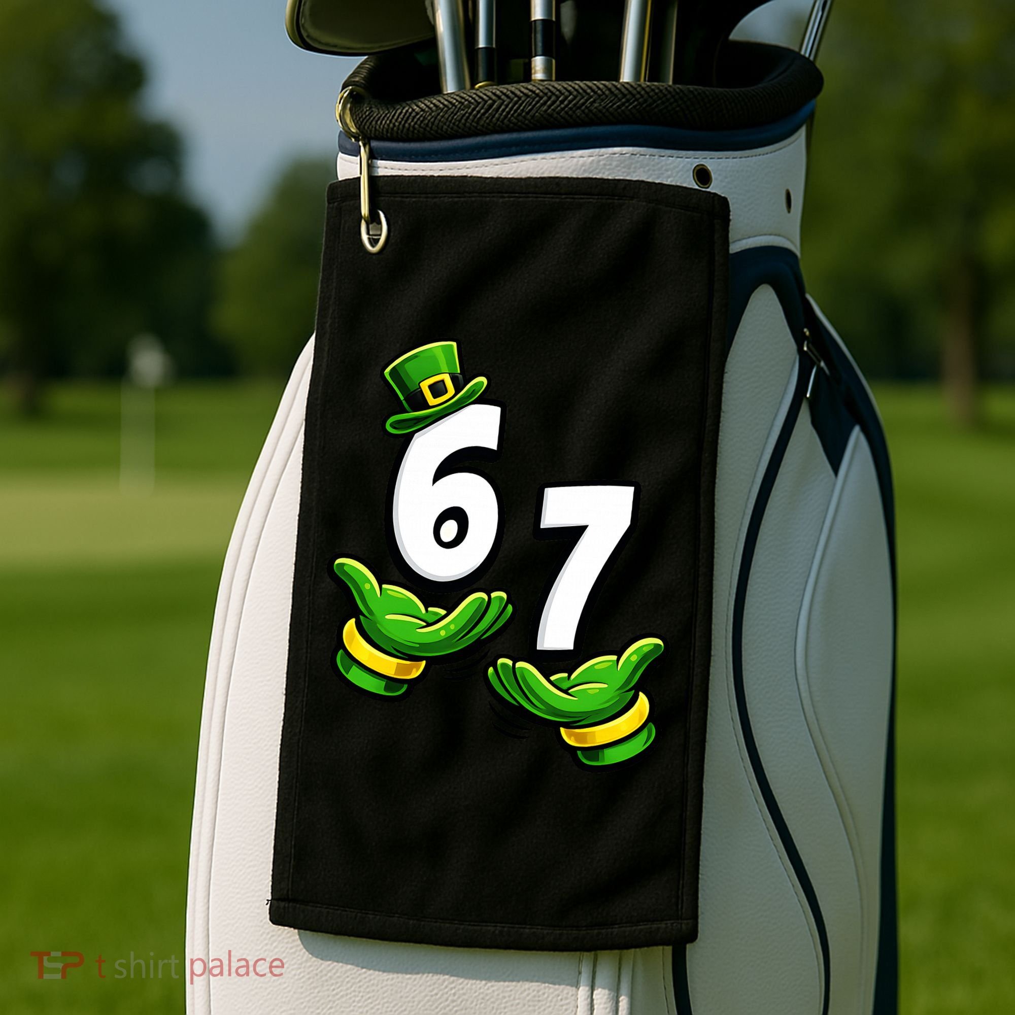 Six Seven 67 St Patricks Day 6 7 Shamrock Meme Golf Towel