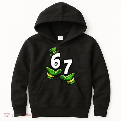 Six Seven 67 St Patricks Day 6 7 Shamrock Meme Kids Hoodie