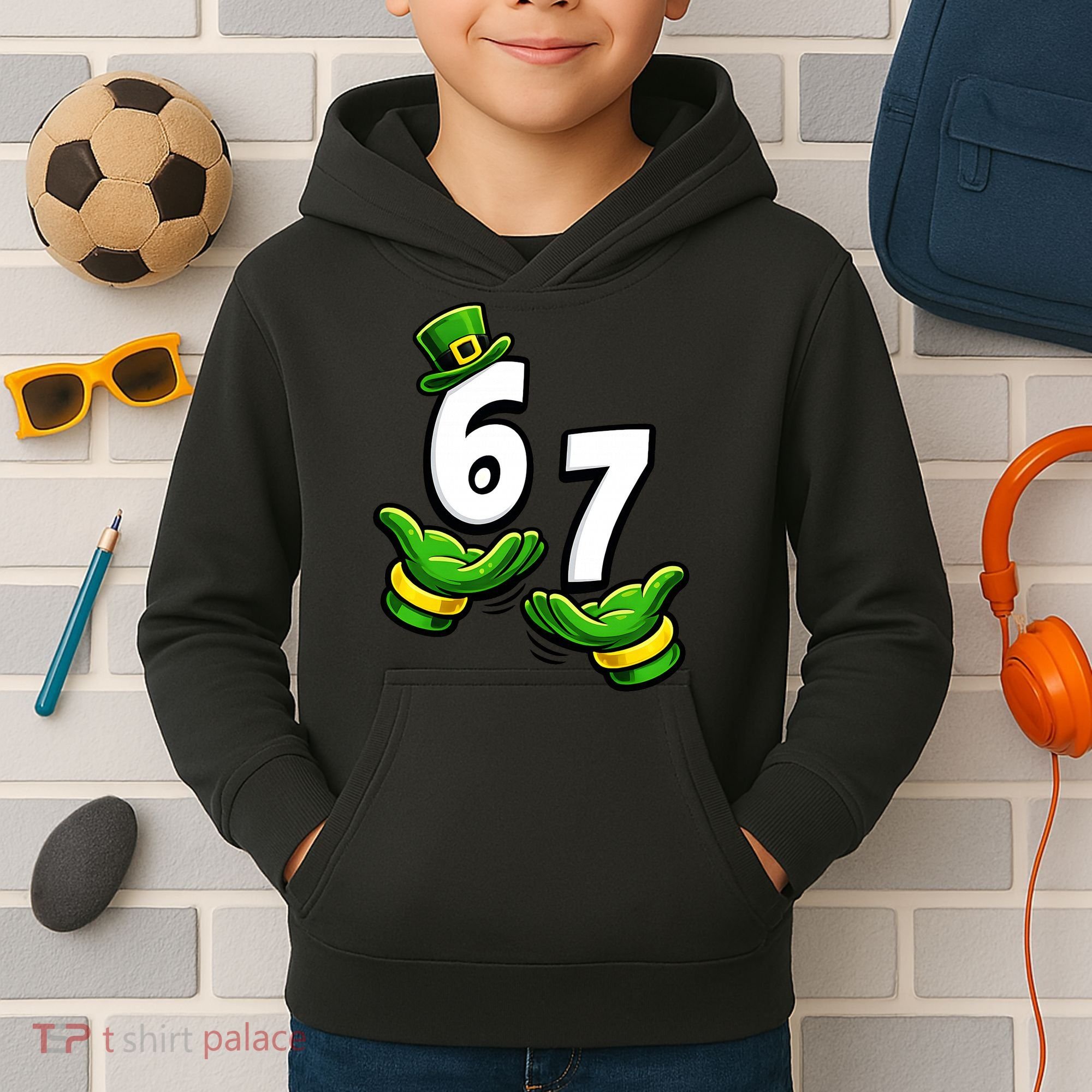 Six Seven 67 St Patricks Day 6 7 Shamrock Meme Kids Hoodie