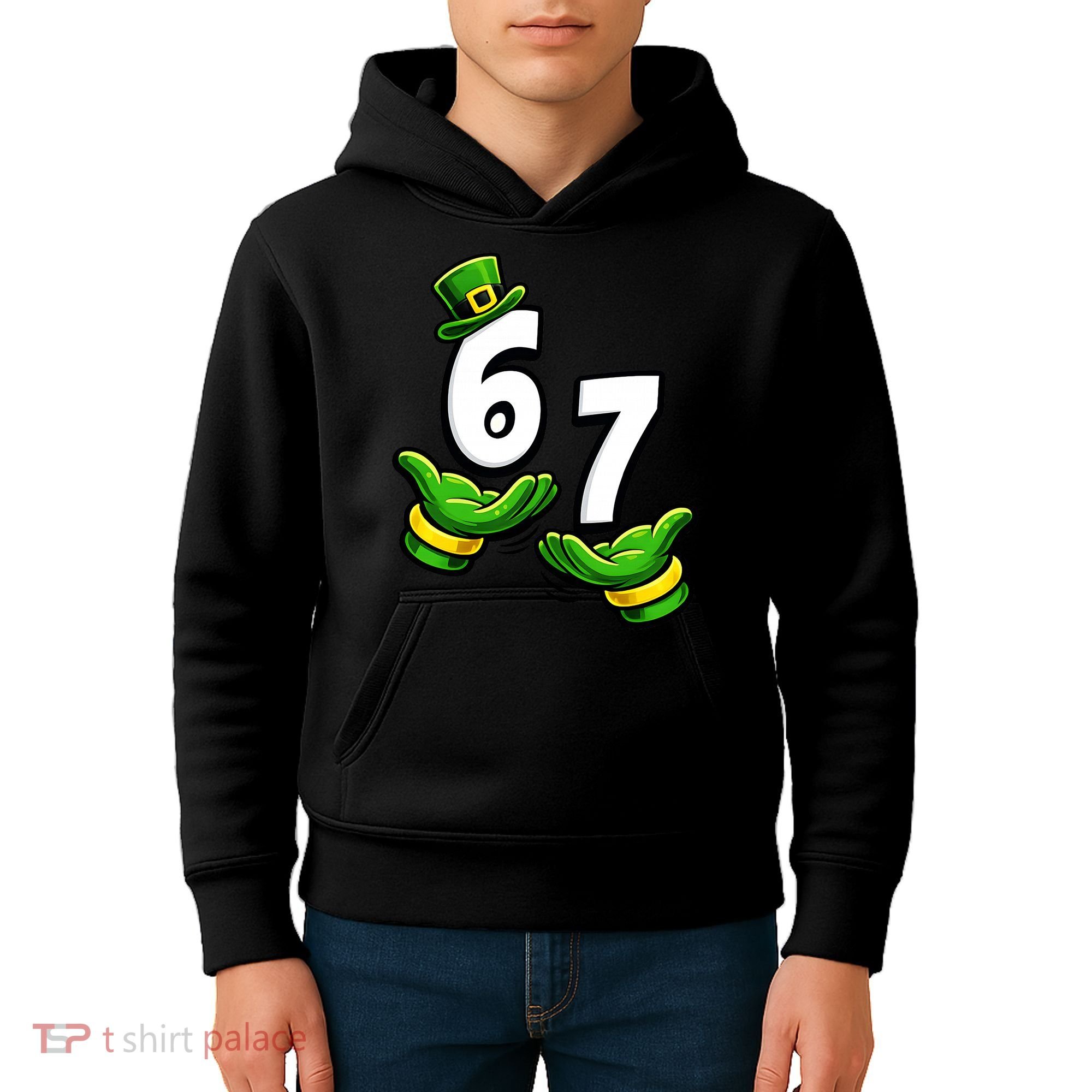 Six Seven 67 St Patricks Day 6 7 Shamrock Meme Kids Hoodie
