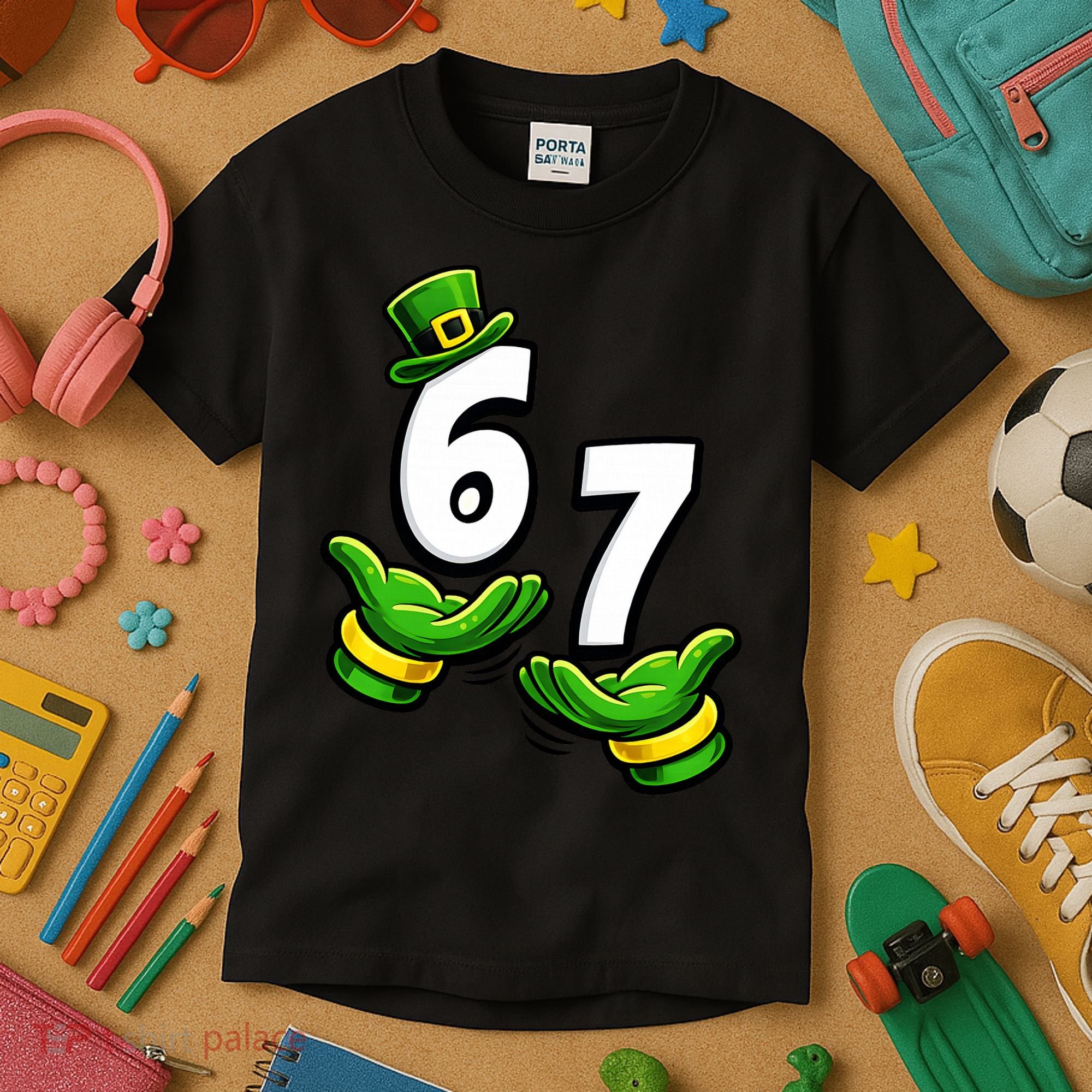 Six Seven 67 St Patricks Day 6 7 Shamrock Meme Kids T-Shirt
