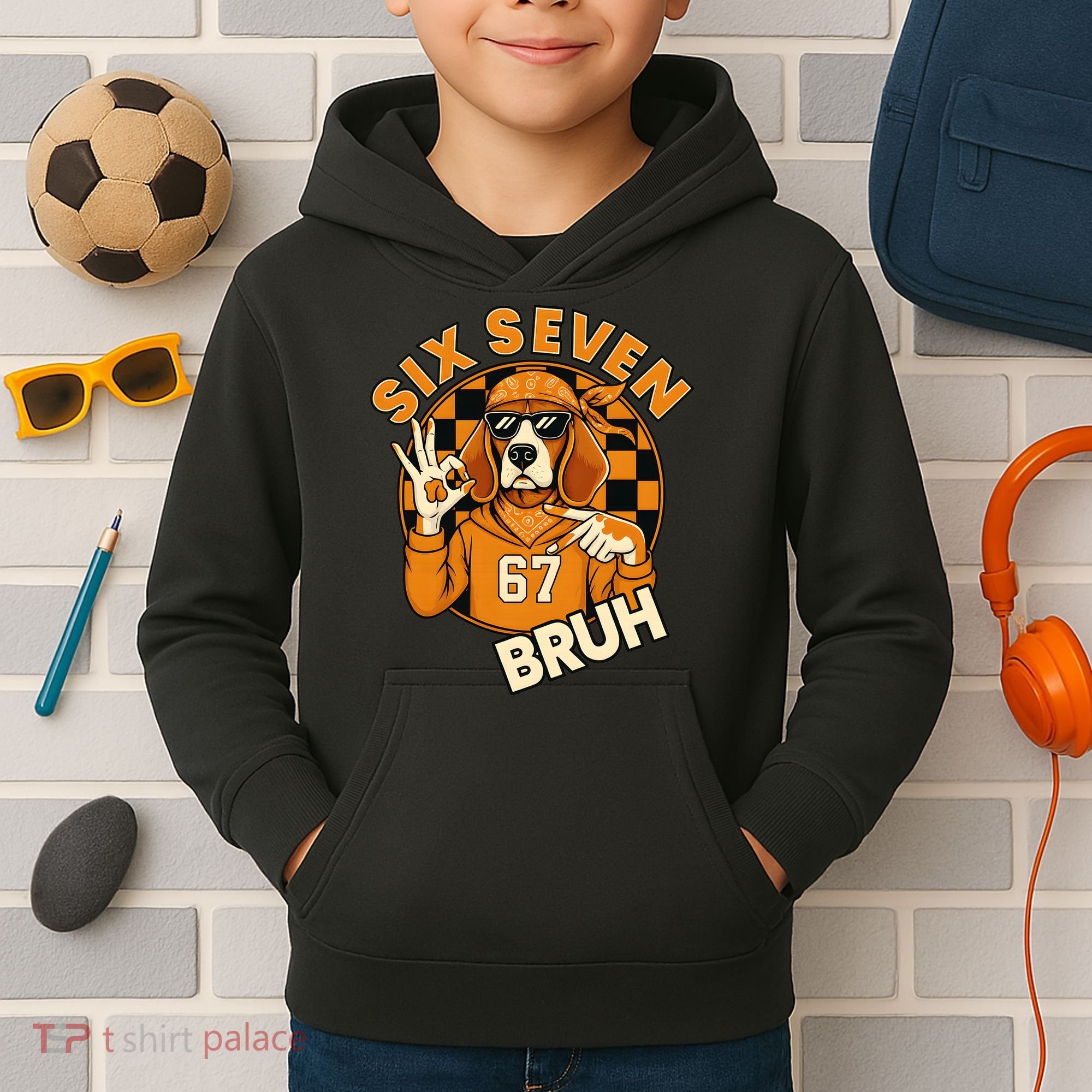 Six Seven 67 Dog 6-7 College Football Kids Hoodie