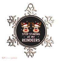 Stop Staring At My Reindeers Dirty Xmas Boob Joke Ornament thumb 0