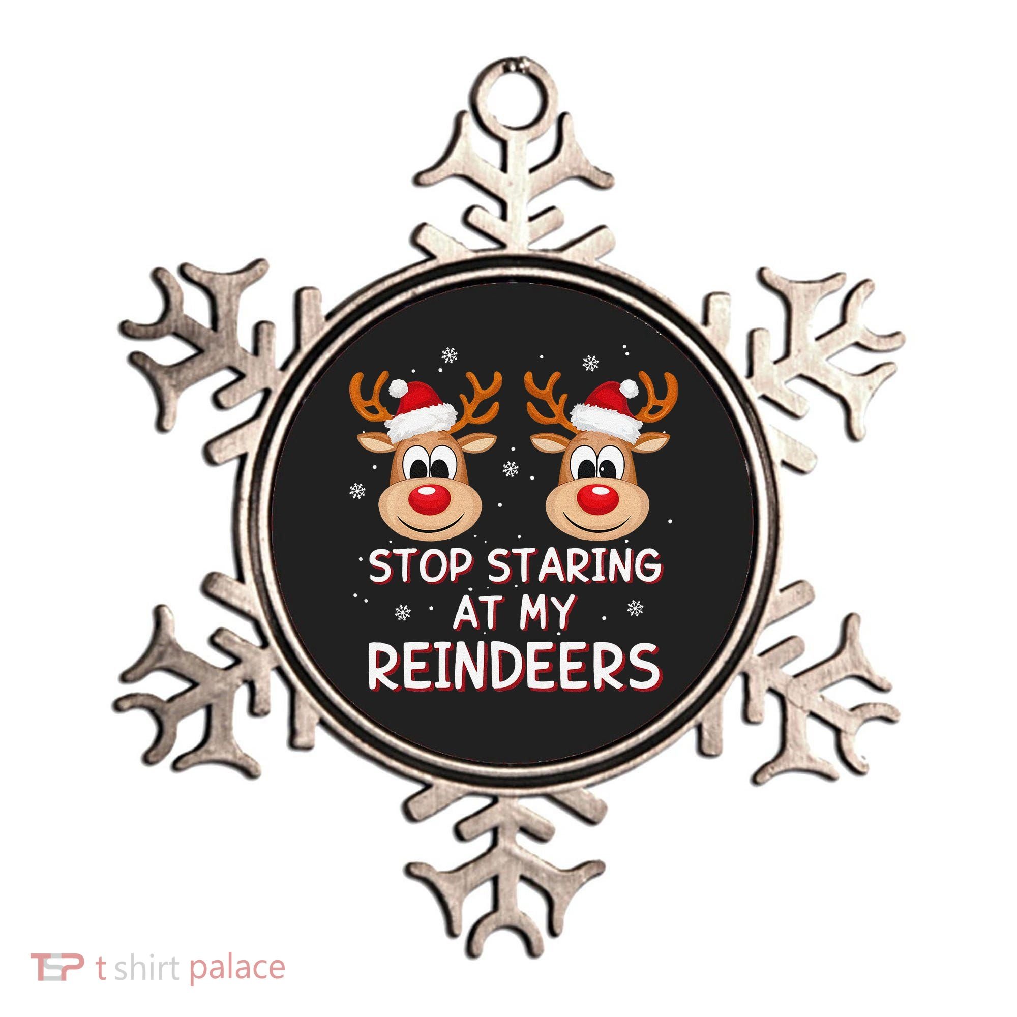 Stop Staring At My Reindeers Dirty Xmas Boob Joke Ornament