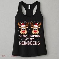 Stop Staring At My Reindeers Dirty Xmas Boob Joke Women's Tank Top thumb 3