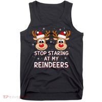 Stop Staring At My Reindeers Dirty Xmas Boob Joke Tank Top thumb 0