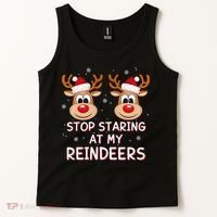 Stop Staring At My Reindeers Dirty Xmas Boob Joke Tank Top thumb 2