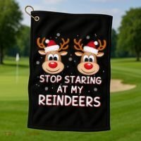 Stop Staring At My Reindeers Dirty Xmas Boob Joke Golf Towel thumb 1
