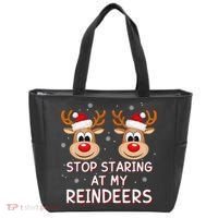 Stop Staring At My Reindeers Dirty Xmas Boob Joke Tote Bag thumb 0