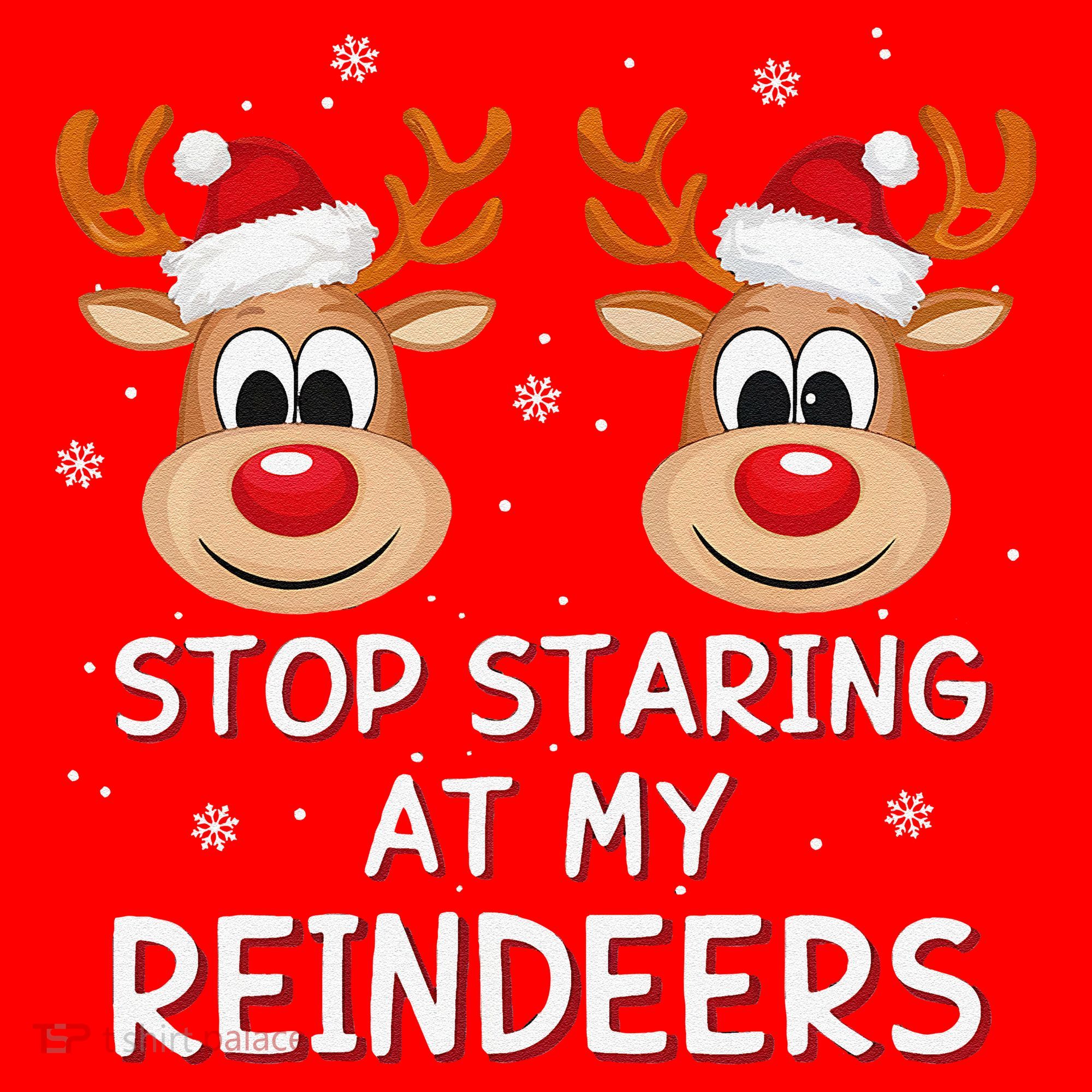 Stop Staring At My Reindeers Dirty Xmas Boob Joke Santa Hat