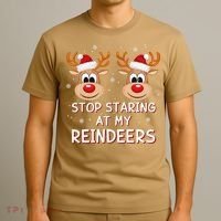 Stop Staring At My Reindeers Dirty Xmas Boob Joke T-Shirt thumb 3