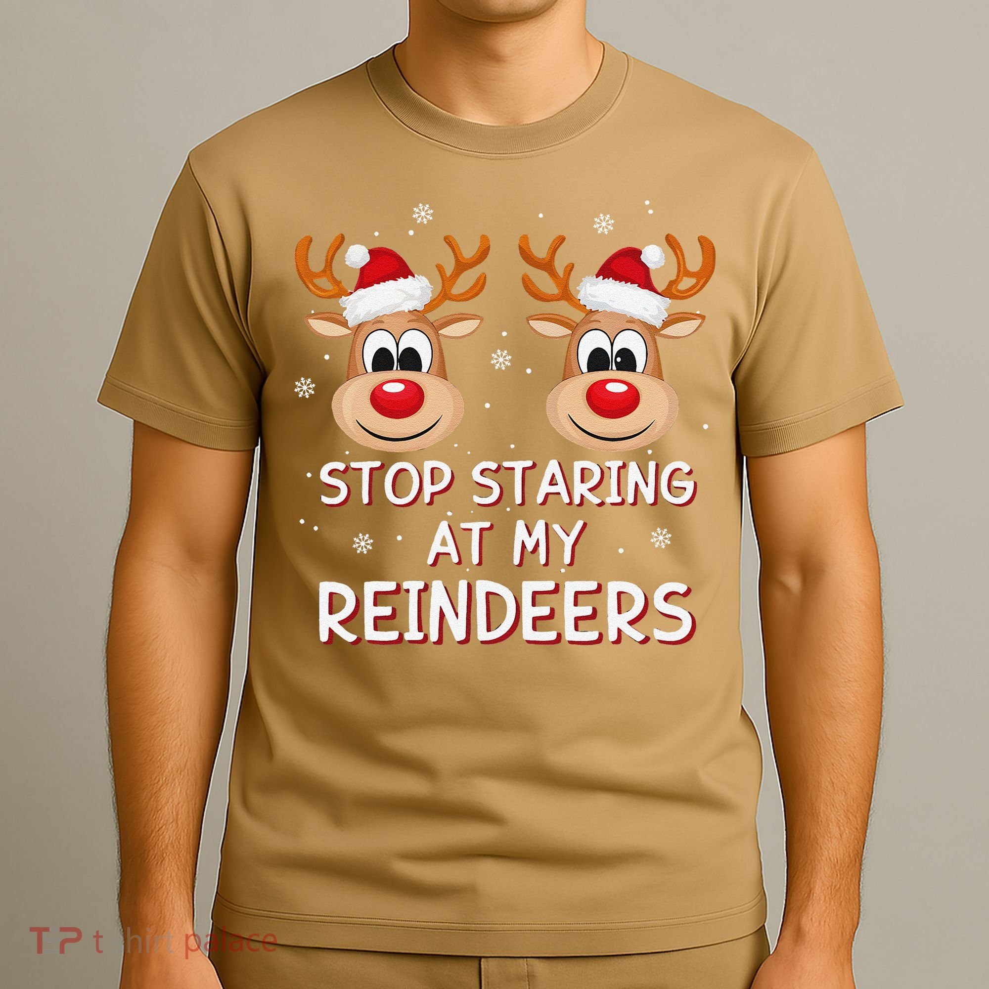Stop Staring At My Reindeers Dirty Xmas Boob Joke T-Shirt