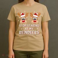 Stop Staring At My Reindeers Dirty Xmas Boob Joke T-Shirt thumb 4