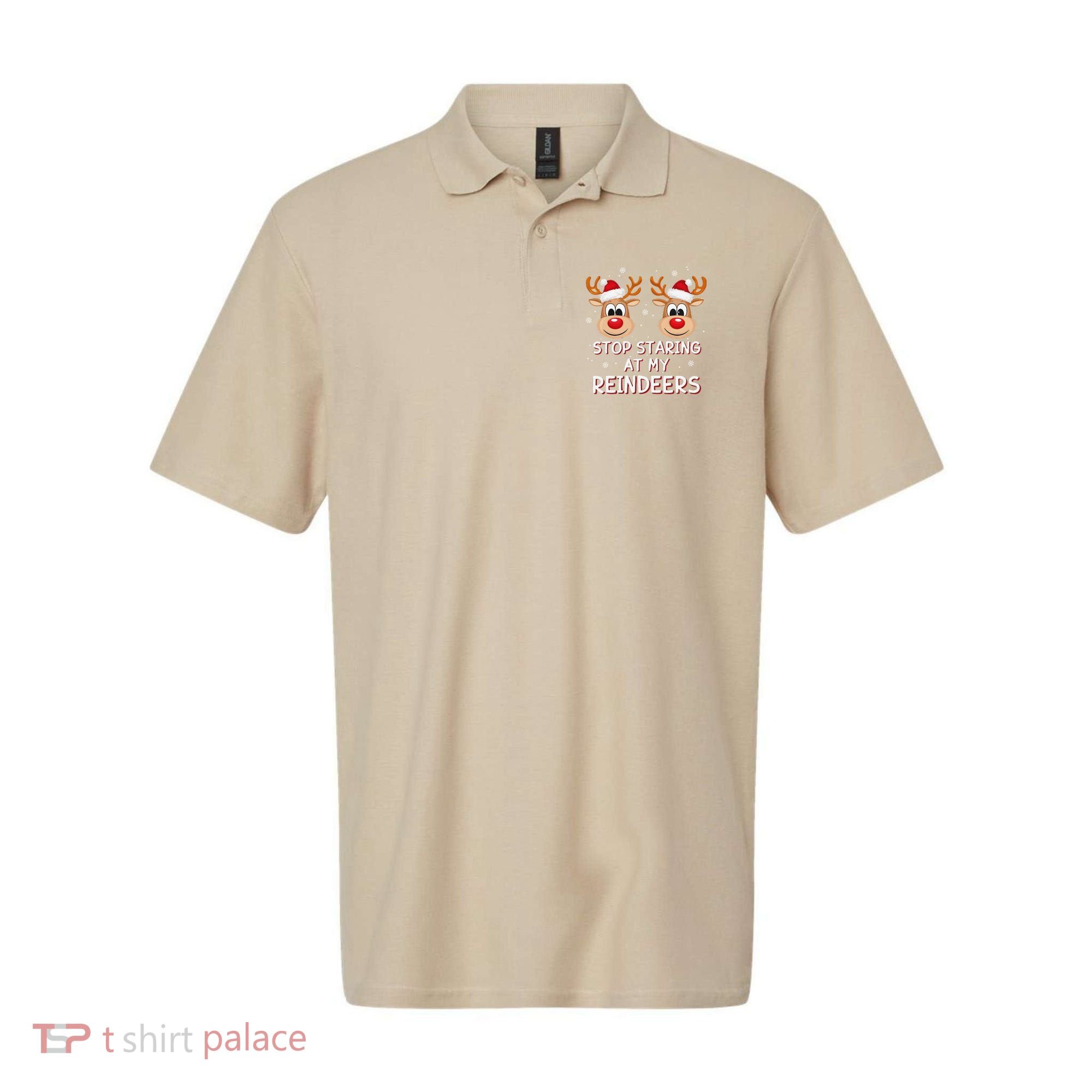 Stop Staring At My Reindeers Dirty Xmas Boob Joke Polo