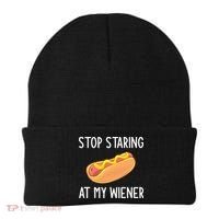 Stop Staring At My Wiener Funny Joke Sarcastic Beanie thumb 0