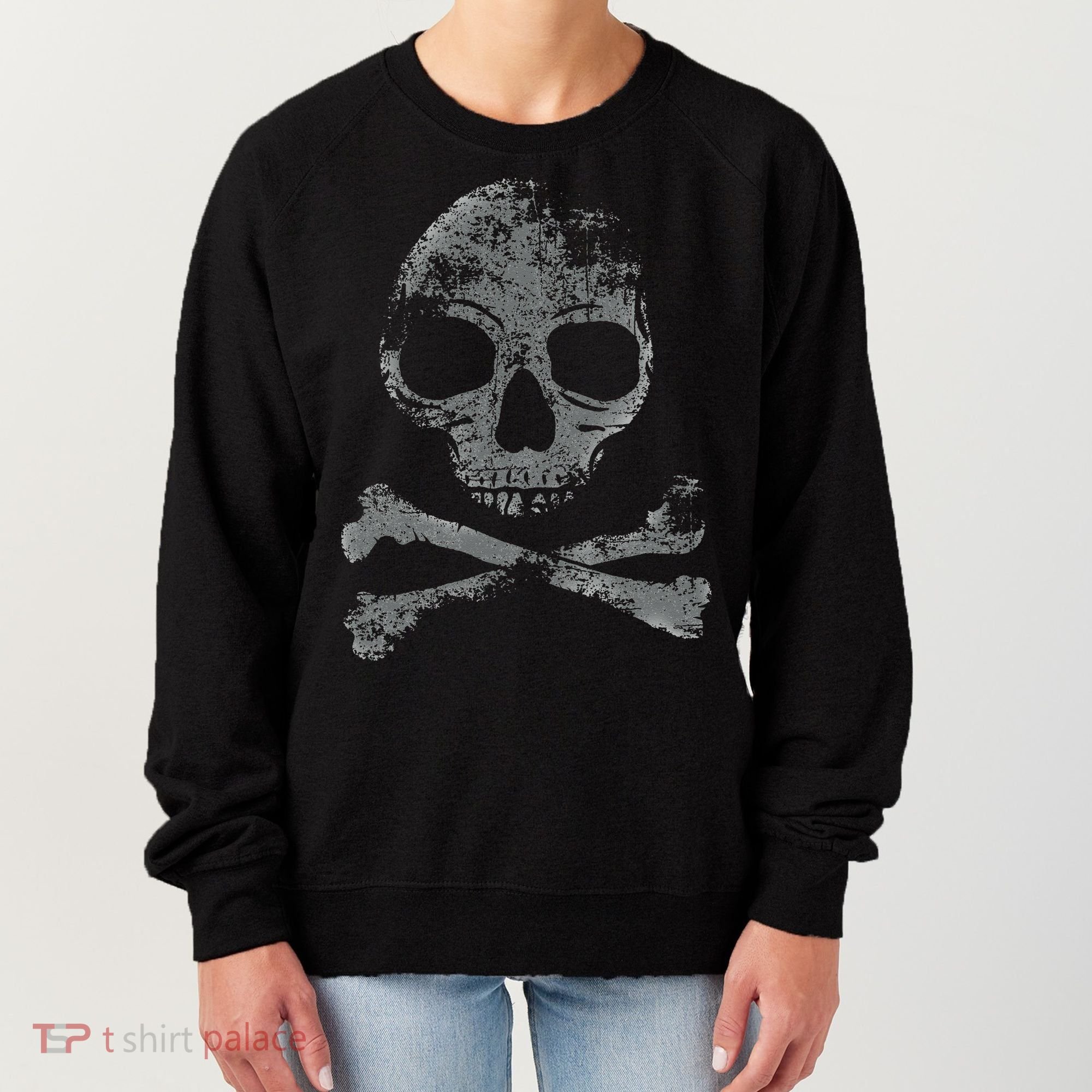 Scary Skull And Crossbones Grunge Style Gothic Creepy Spooky Women's Sweatshirt