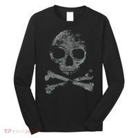 Scary Skull And Crossbones Grunge Style Gothic Creepy Spooky Long Sleeve Shirt thumb 0