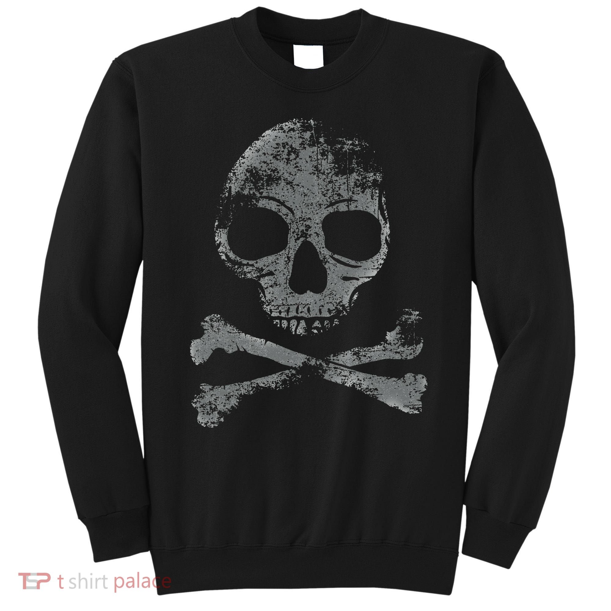 Scary Skull And Crossbones Grunge Style Gothic Creepy Spooky Sweatshirt