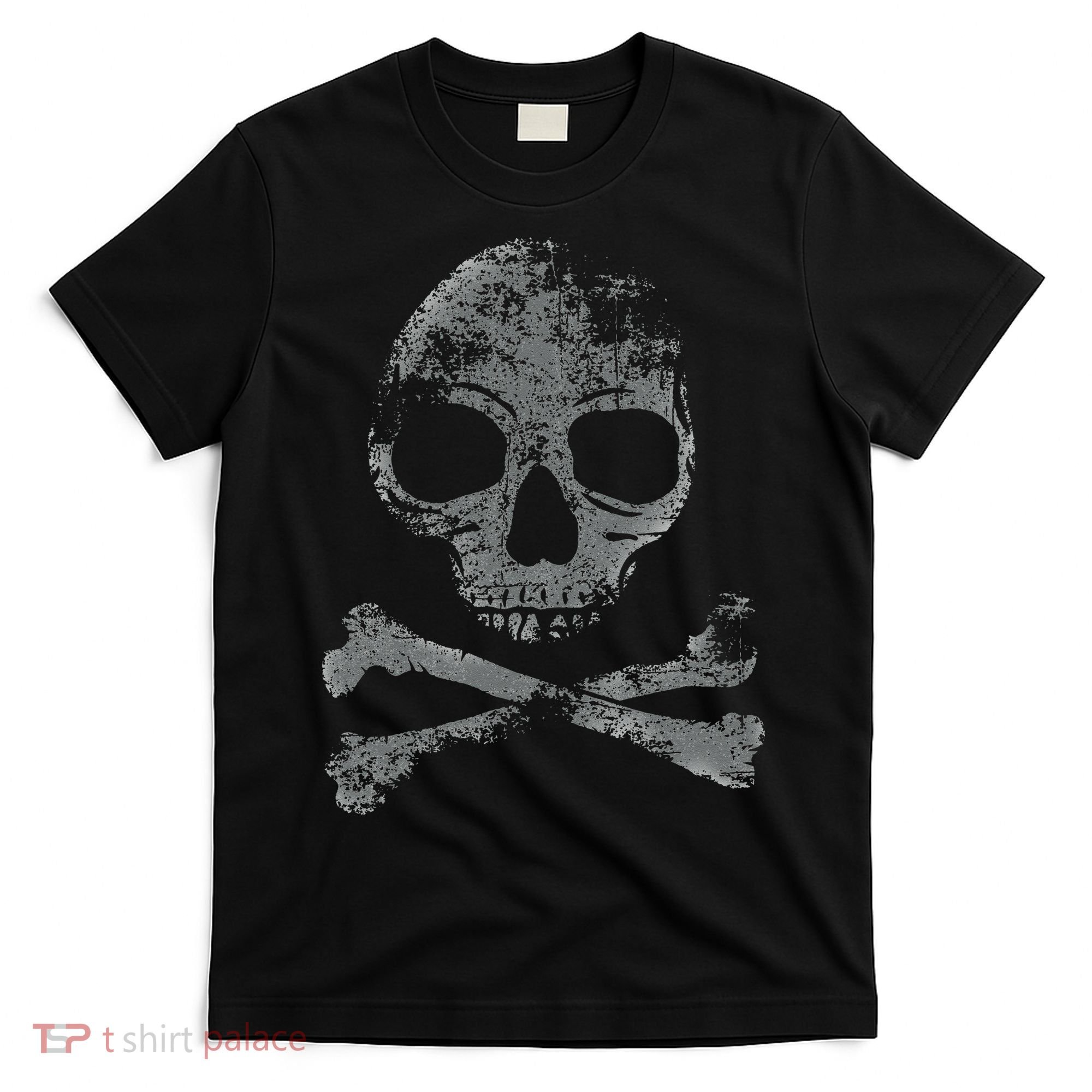 Scary Skull And Crossbones Grunge Style Gothic Creepy Spooky T-Shirt