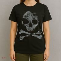 Scary Skull And Crossbones Grunge Style Gothic Creepy Spooky T-Shirt thumb 4