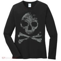 Scary Skull And Crossbones Grunge Style Gothic Creepy Spooky Women's Long Sleeve Shirt thumb 0