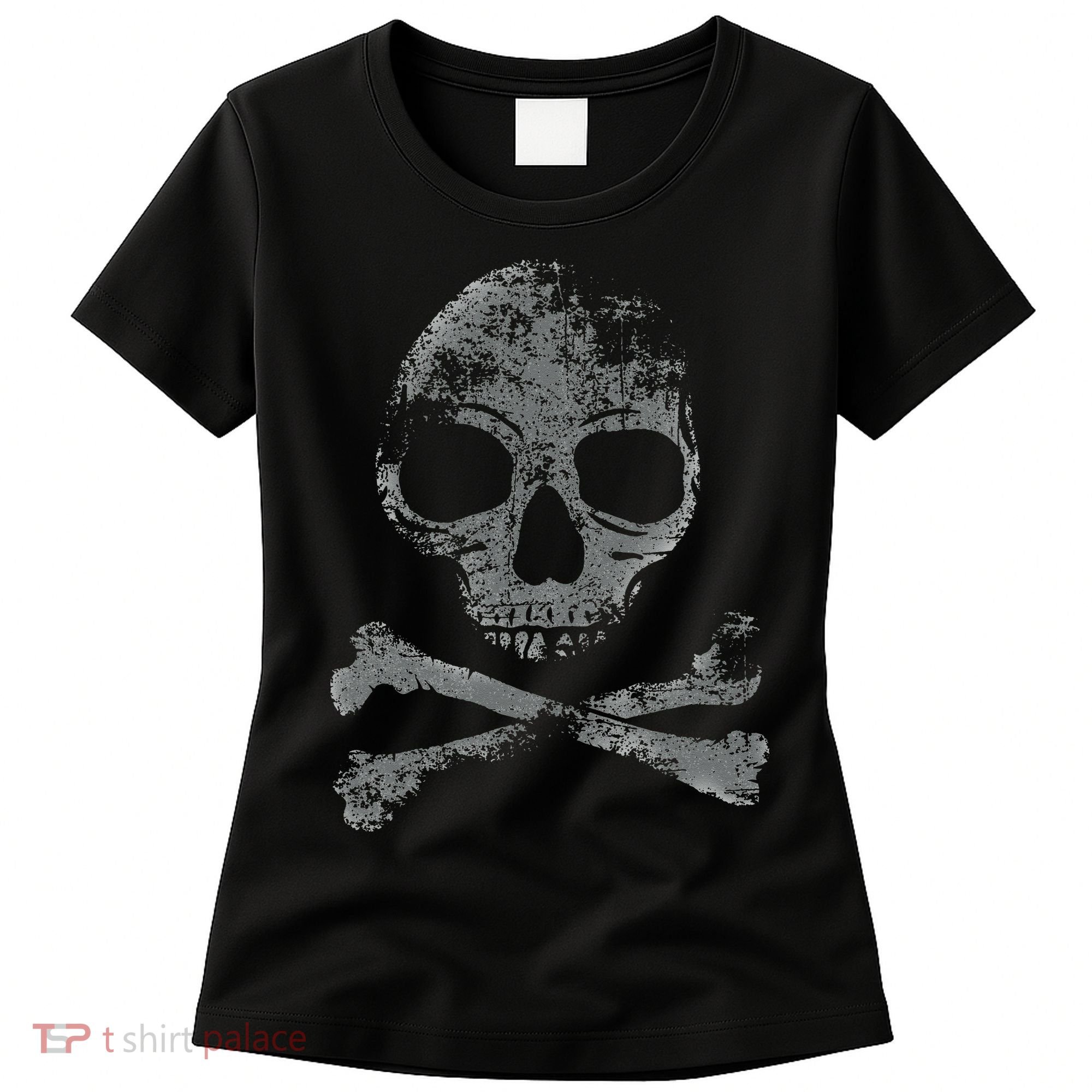 Scary Skull And Crossbones Grunge Style Gothic Creepy Spooky Women's T-Shirt