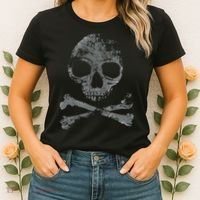 Scary Skull And Crossbones Grunge Style Gothic Creepy Spooky Women's T-Shirt thumb 2