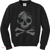 Scary Skull And Crossbones Grunge Style Gothic Creepy Spooky Kids Sweatshirt thumb 0
