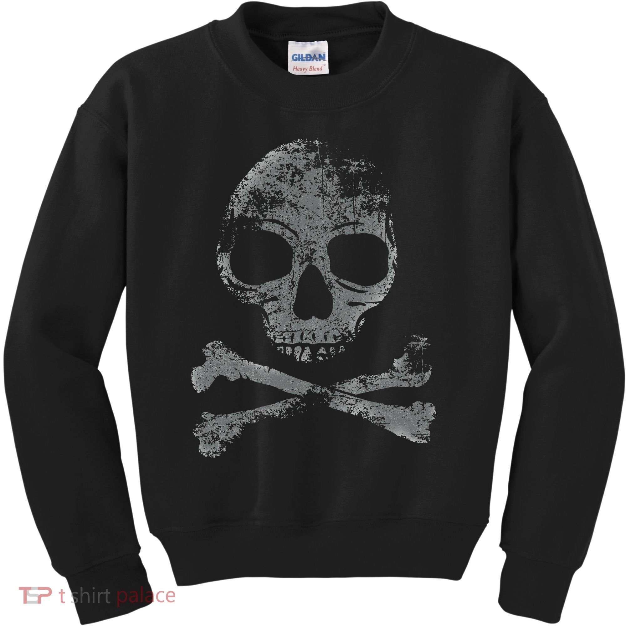 Scary Skull And Crossbones Grunge Style Gothic Creepy Spooky Kids Sweatshirt