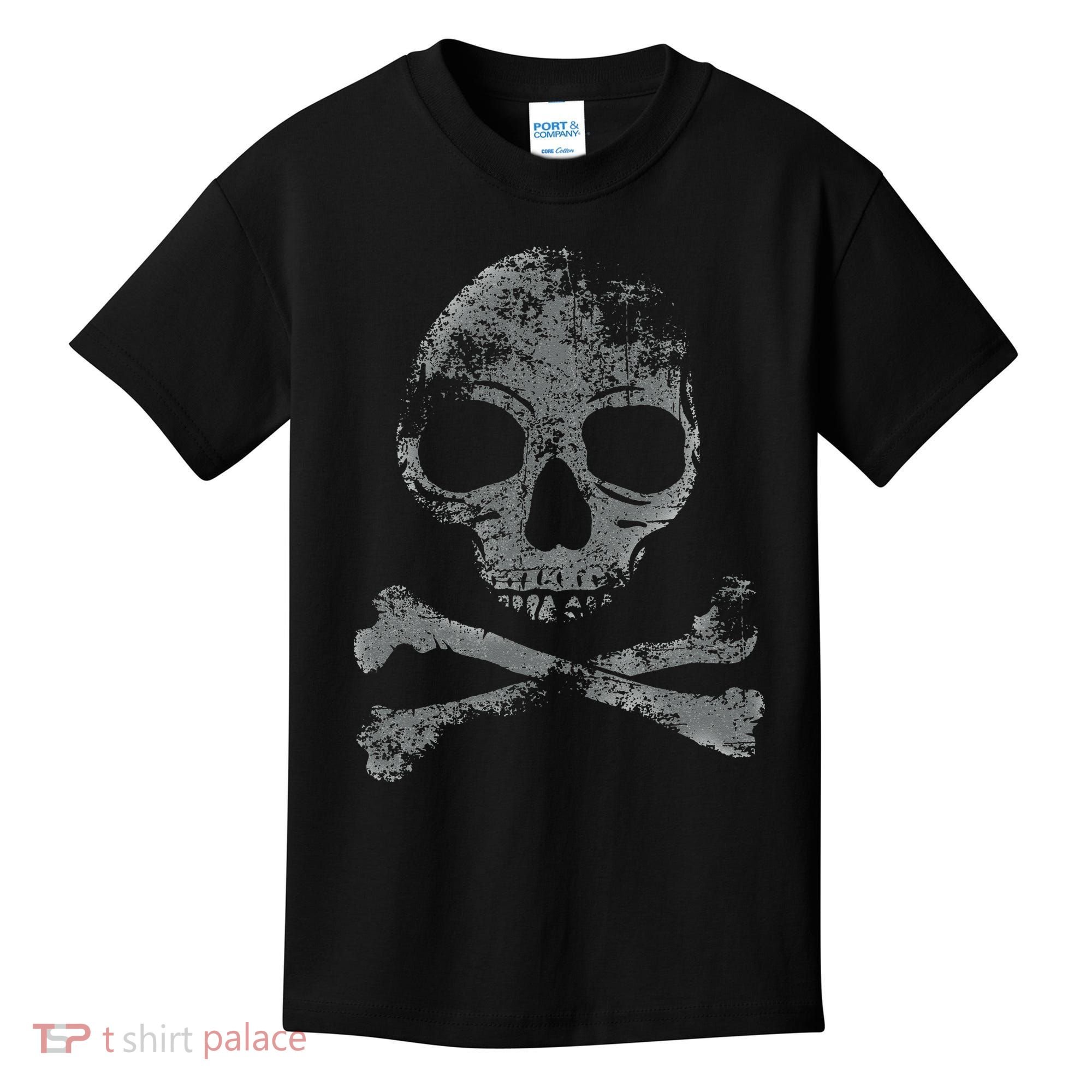 Scary Skull And Crossbones Grunge Style Gothic Creepy Spooky Kids T-Shirt