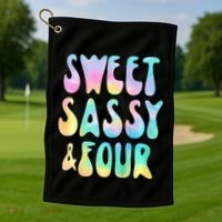 Sweet Sassy And Four 4th Birthday Girl Tie Dye 4 Year Old Golf Towel thumb 1