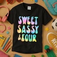 Sweet Sassy And Four 4th Birthday Girl Tie Dye 4 Year Old Kids T-Shirt thumb 3