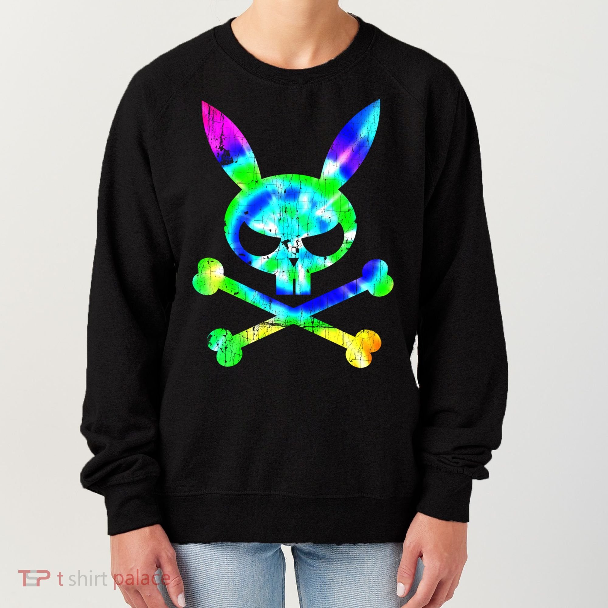 Scary Skull And Crossbones Bad Rabbit Horror Bunny Tie Dye Gift Women's Sweatshirt