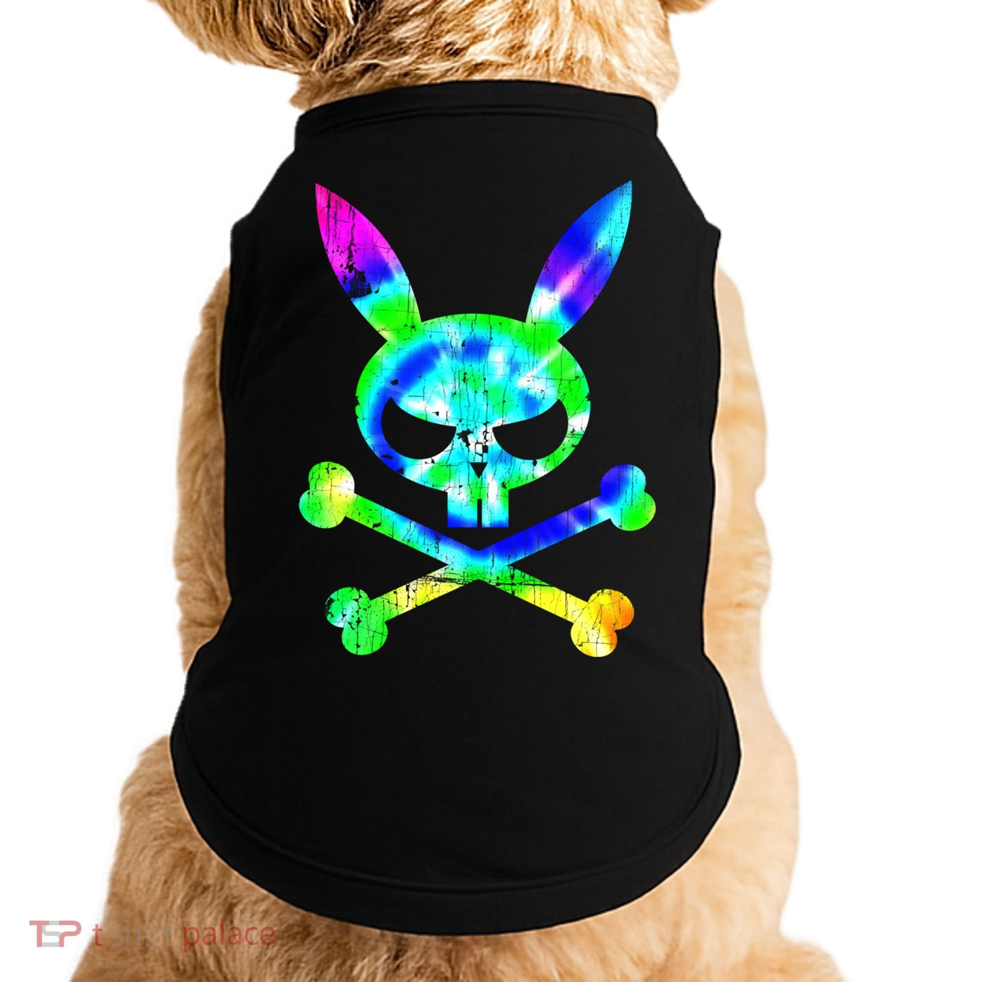 Scary Skull And Crossbones Bad Rabbit Horror Bunny Tie Dye Gift Doggie Tank