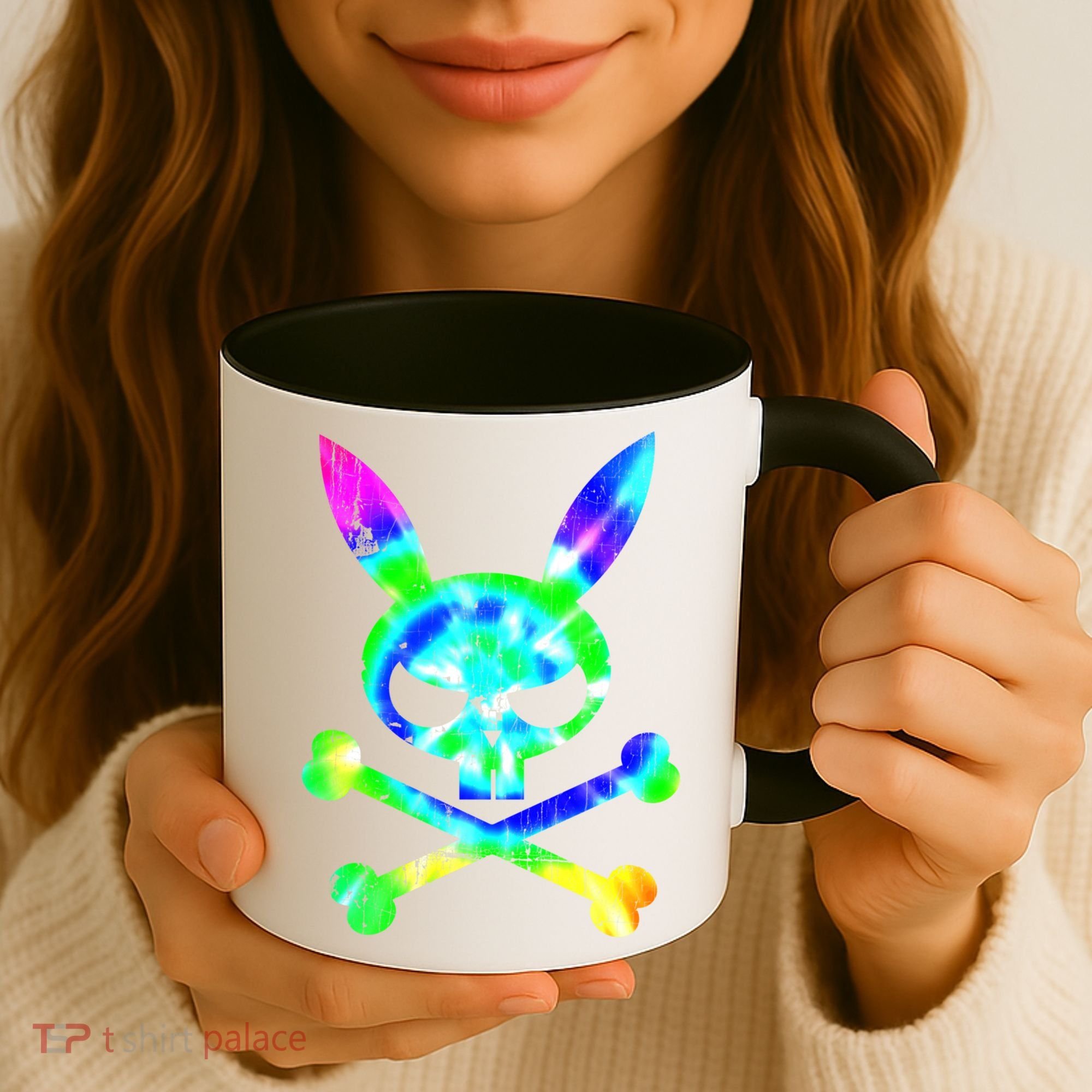 Scary Skull And Crossbones Bad Rabbit Horror Bunny Tie Dye Gift Coffee Mug
