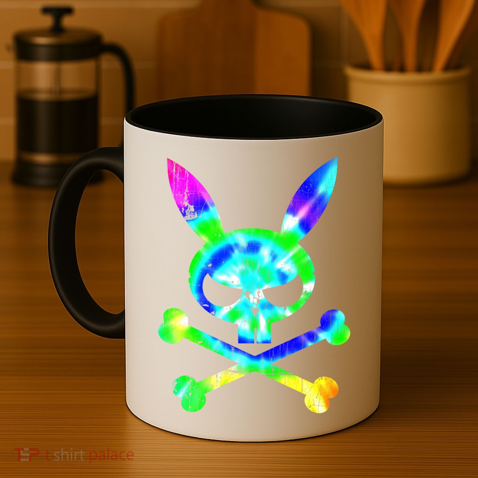 Scary Skull And Crossbones Bad Rabbit Horror Bunny Tie Dye Gift Coffee Mug