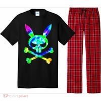 Scary Skull And Crossbones Bad Rabbit Horror Bunny Tie Dye Gift Pajama Set thumb 0