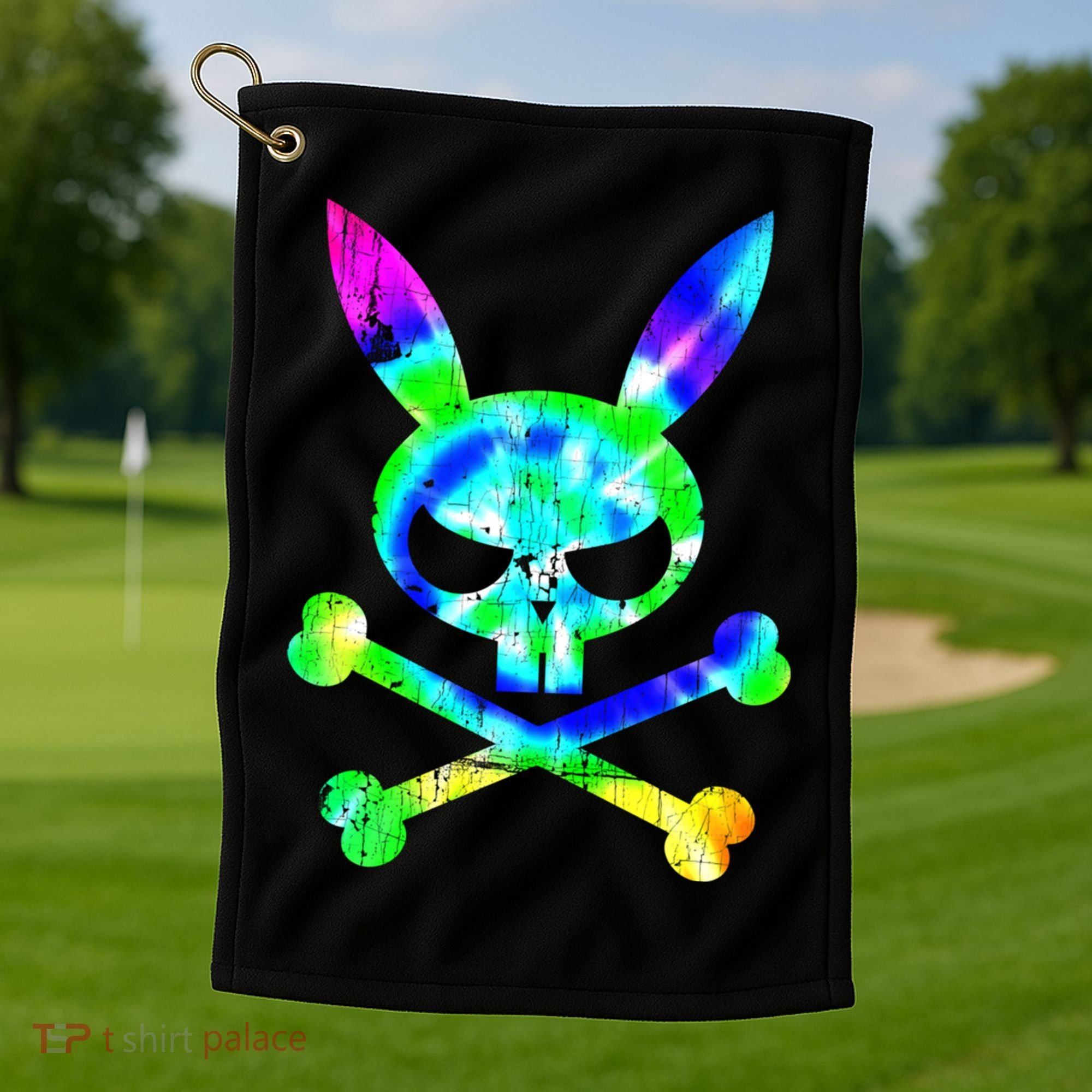 Scary Skull And Crossbones Bad Rabbit Horror Bunny Tie Dye Gift Golf Towel