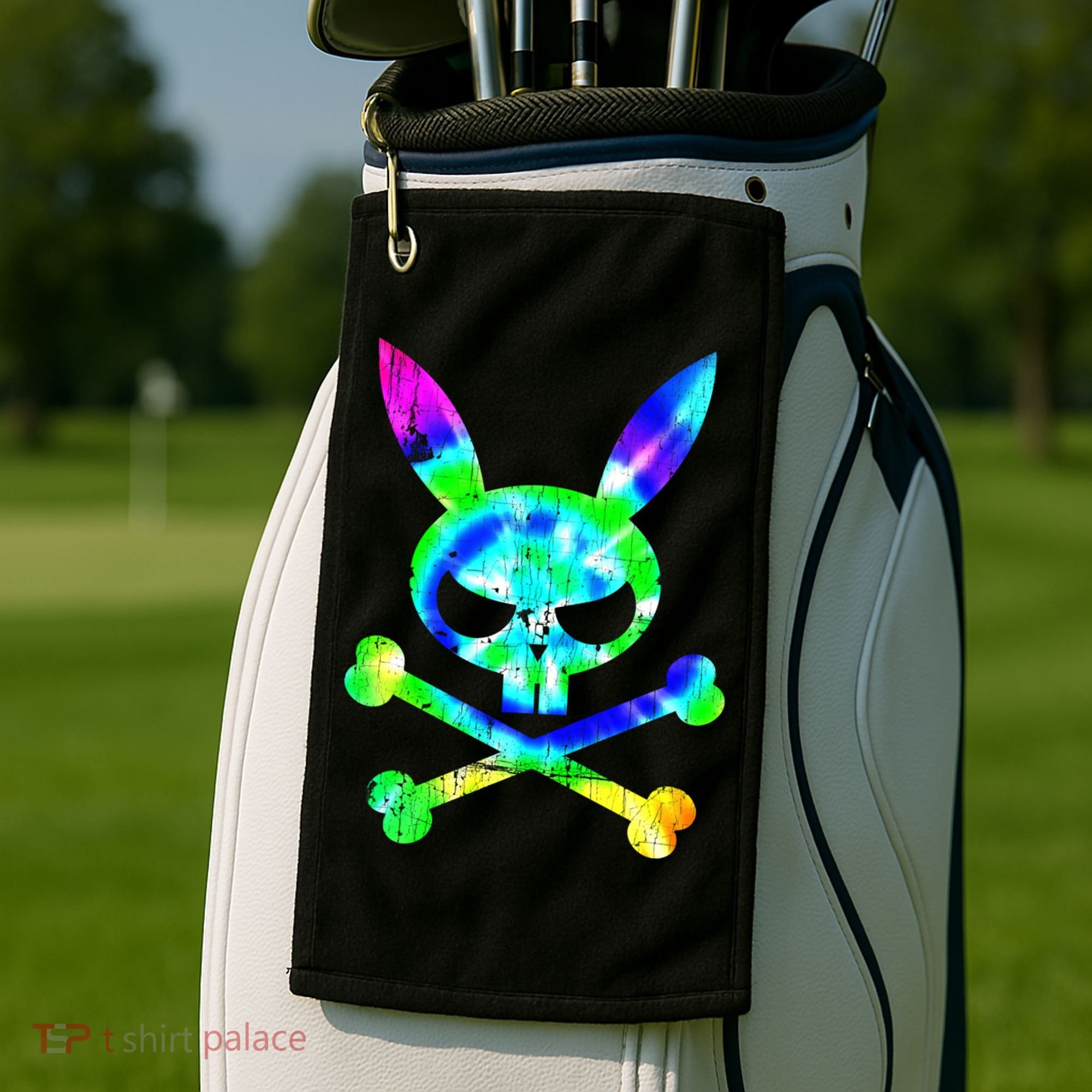 Scary Skull And Crossbones Bad Rabbit Horror Bunny Tie Dye Gift Golf Towel