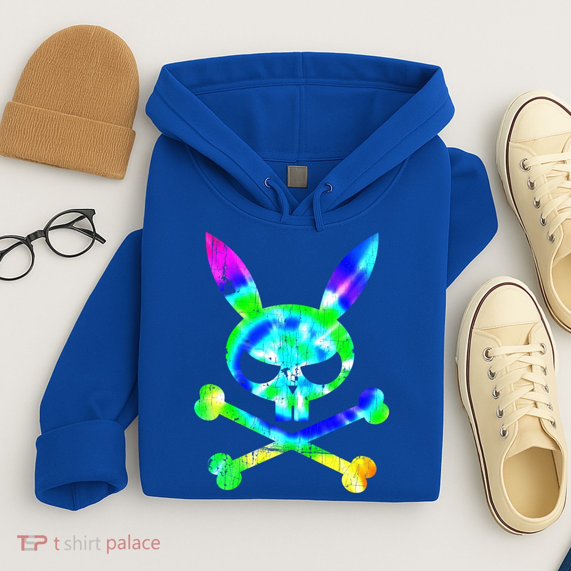 Scary Skull And Crossbones Bad Rabbit Horror Bunny Tie Dye Gift Hoodie