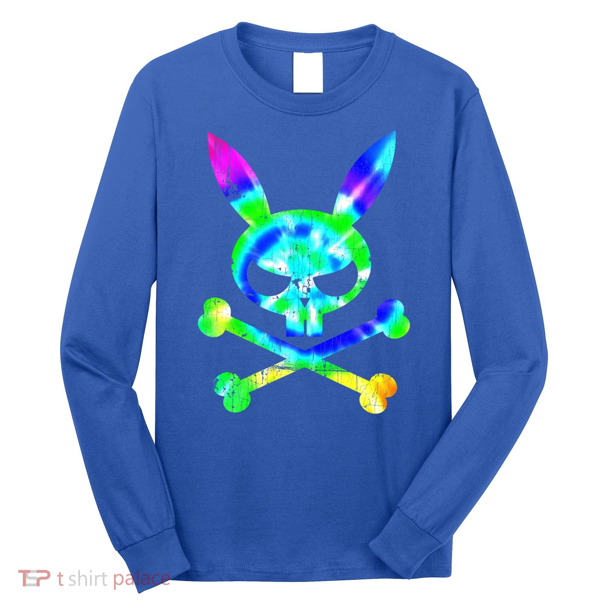 Scary Skull And Crossbones Bad Rabbit Horror Bunny Tie Dye Gift Long Sleeve Shirt